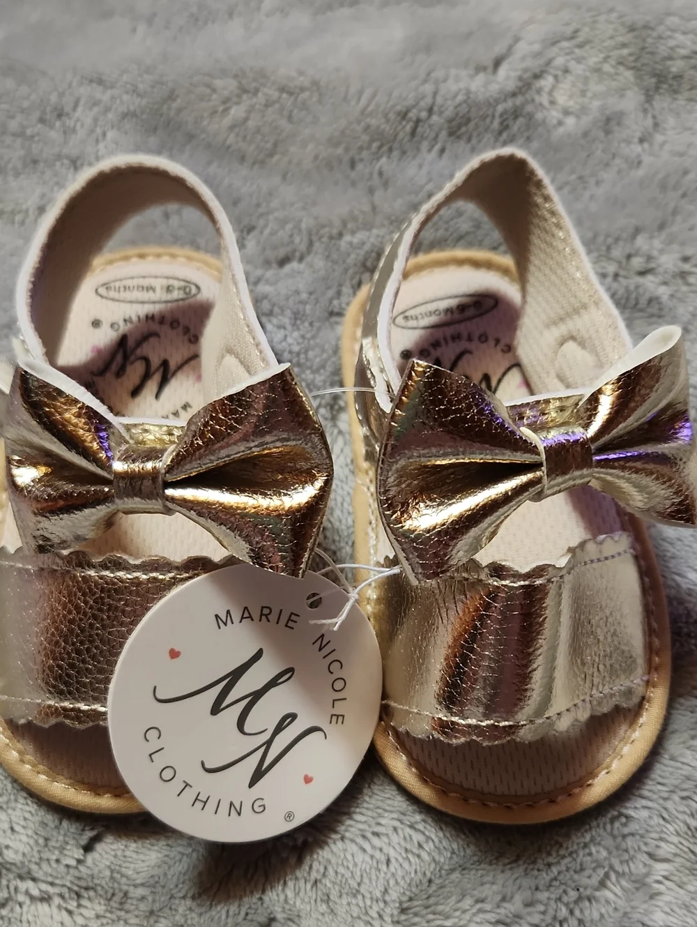Marie Nicole Metallic Gold Bow Toddler Sandals
